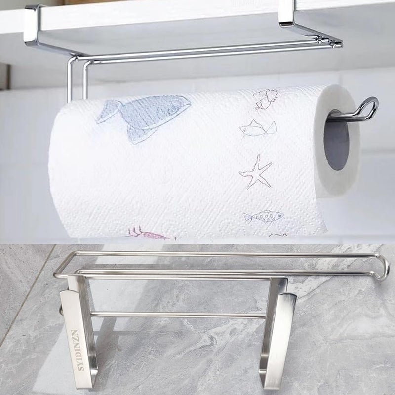 SYIDINZN Paper Towel Hanger Holder Stainless Steel Kitchen Roll Paper Towel Holder Tissue Hanger Organizer Rack for Kitchen Under Cabinet Over Door (Paper Towel Holder) - Image 3